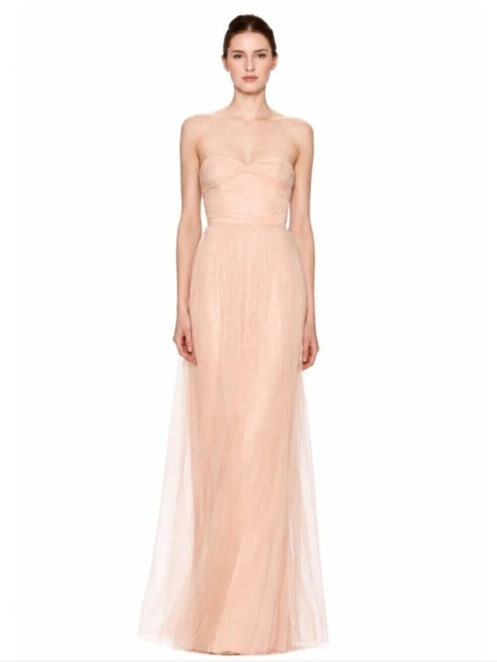 Reverly Blush Tulle Illusion Neckline Evening Gown